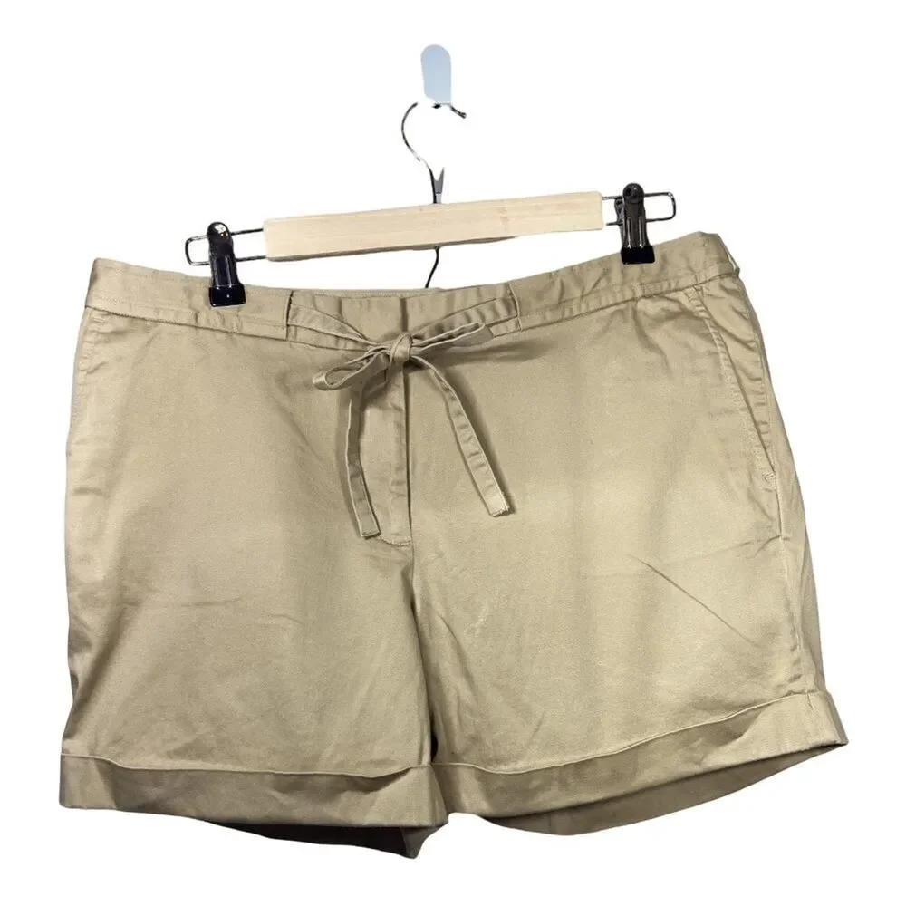 BROOKS BROTHERS Women’s Cotton Tie Waist Rolled Cuff Shorts Tan Size 12